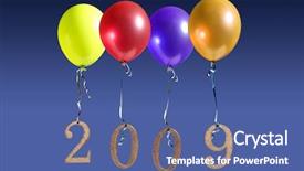  Presentation with balloons blue - Amazing presentation design having colorful balloons with golden 2009 backdrop and a ocean colored foreground