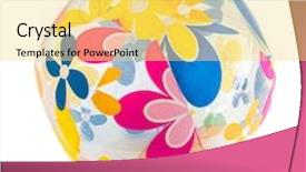  Presentation with beach ball - Slide set with colorful beach ball isolated on white background background and a yellow colored foreground