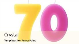  Presentation with 70th birthday - Slide set consisting of colorful birthday candles background and a blonde colored foreground