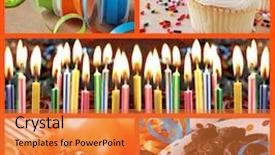  Presentation with cake brownies - Audience pleasing theme consisting of colorful birthday celebration collage includes backdrop and a gold colored foreground
