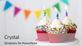  Presentation with cupcakes - Colorful PPT layouts enhanced with colorful birthday cupcakes backdrop and a light gray colored foreground