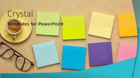 Presentation with office life - PPT theme with colorful blank reminder notes and a cup of coffee office still life and flat lay concept long banner format background and a yellow colored foreground