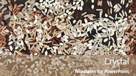  Presentation with rice grain - Slides with wooden surface top view background background and a coral colored foreground