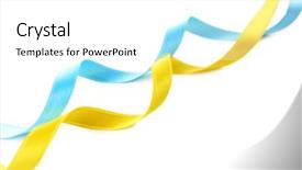  Presentation with football in yellow and blue - Colorful PPT theme enhanced with colorful blue and yellow ribbons backdrop and a  colored foreground