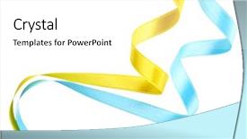  Presentation with blue and yellow music - Presentation theme enhanced with colorful blue and yellow ribbons background and a  colored foreground