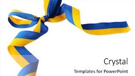  Presentation with colorful fabric - Beautiful theme featuring colorful blue-yellow fabric ribbon backdrop and a white colored foreground