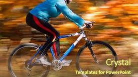  Presentation with biking - Cool new presentation theme with colorful blurred - mountain biking down the trail backdrop and a tawny brown colored foreground