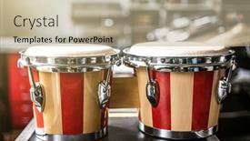  Presentation with recording studio - Presentation theme having colorful-bongos-drums-in-recording background and a mint green colored foreground