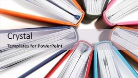  Presentation with circle - Presentation theme having colorful books in a circle background and a light gray colored foreground