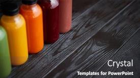  Presentation with fruit vegetable juice - Beautiful slides featuring colorful-bottles-filled-with-fresh backdrop and a dark gray colored foreground