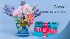  Presentation with flowers vase - Presentation enhanced with colorful bouquet flowers in vase on blue background background and a light blue colored foreground