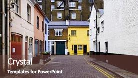  Presentation with gingerbread house decorated colorful candies - Slide set consisting of colorful brick houses in london background and a tawny brown colored foreground