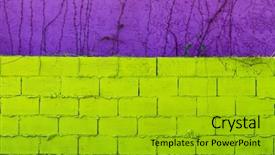  Presentation with purple wall - Audience pleasing theme consisting of colorful brick wall with a purple house in the background backdrop and a gold colored foreground