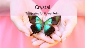  Presentation with colorful hand prints - Colorful presentation theme enhanced with colorful butterfly in female hand backdrop and a lemonade colored foreground