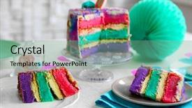  Presentation with slice of decorated cake - Presentation theme with cream color - colorful cake slices on white background and a seafoam green colored foreground