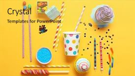  Presentation with sweets - Colorful theme enhanced with colorful candies - bright birthday background with sweets backdrop and a yellow colored foreground