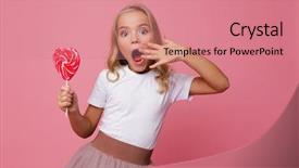  Presentation with lollipop - Theme featuring colorful candies - portrait of a surprised little background and a coral colored foreground