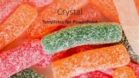  Presentation with jellies - PPT theme consisting of colorful candies and jellies as background background and a coral colored foreground