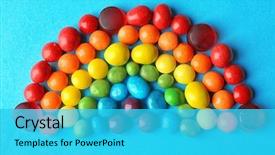  Presentation with rainbow - Cool new slide deck with colorful candies arranged as rainbow backdrop and a cyan colored foreground