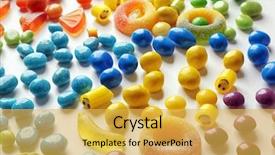 Presentation with light colors steel structure - Audience pleasing PPT layouts consisting of colorful candies scattered on light backdrop and a  colored foreground