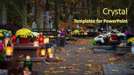  Presentation with cemetery - Presentation design featuring colorful-candles-on-the-cemetery background and a wine colored foreground