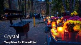  Presentation with cemetery - PPT theme having colorful-candles-on-the-cemetery background and a navy blue colored foreground