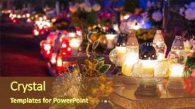  Presentation with birthday cake colorful candles - Theme featuring colorful candles on the cemetery background and a tawny brown colored foreground