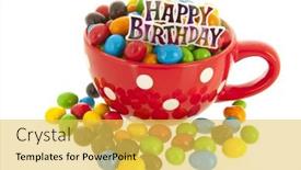  Presentation with birthday party - Slides enhanced with colorful candy for child birthday party isolated over white background background and a yellow colored foreground