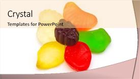  Presentation with candy - PPT theme having colorful candy isolated on white background background and a blonde colored foreground