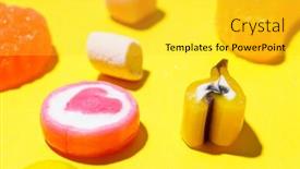  Presentation with jellies colorful candy and jelly - Cool new slides with colorful candy on the yellow background backdrop and a yellow colored foreground