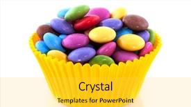  Presentation with cup cake - Slides featuring colorful candy sweets in yellow cup cake paper background and a yellow colored foreground