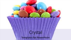  Presentation with cup cake - Presentation theme having colorful candy sweets in a purple cup cake paper background and a light blue colored foreground