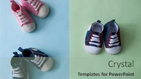  Presentation with kids space - Amazing PPT theme having colorful-canvas-shoes-or-sneakers backdrop and a mint green colored foreground