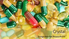  Presentation with capsules - Audience pleasing presentation theme consisting of colorful capsules and pills close backdrop and a  colored foreground