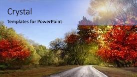 Presentation with forest road - Cool new presentation with colorful car - paved road in the autumn backdrop and a light blue colored foreground