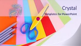  Presentation with ted bundy colorful 3d teeth - Cool new presentation design with colorful cardboard and scissors on white background backdrop and a sky blue colored foreground