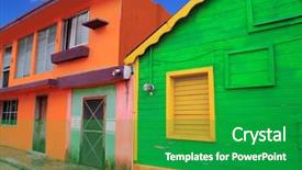 Presentation with caribbean - Slides enhanced with colorful caribbean houses tropical vivid background and a shamrock green colored foreground