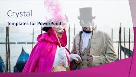  Presentation with festival masks - Amazing presentation design having colorful-carnival-beautiful-masks backdrop and a sky blue colored foreground