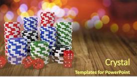  Presentation with casino - Colorful presentation design enhanced with colorful casino tokens with dice backdrop and a tawny brown colored foreground