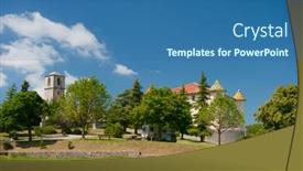  Presentation with towers - Slides with colorful-castle-with-special-roofs background and a ocean colored foreground