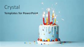  Presentation with birthday cake colorful candles - PPT theme enhanced with colorful-celebration-birthday-cake background and a light blue colored foreground