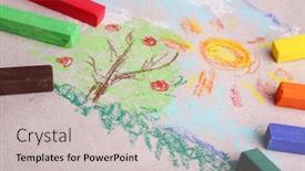  Presentation with simple - Presentation design with colorful chalk pastels and simple picture on color paper background background and a soft green colored foreground