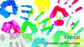  Presentation with colorful hand prints - Amazing theme having colorful child hand prints backdrop and a seafoam green colored foreground