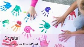  Presentation with hand print - Colorful theme enhanced with colorful children hand print backdrop and a lemonade colored foreground