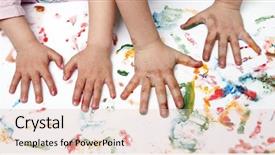  Presentation with hand print - PPT layouts with colorful children hand print background and a lemonade colored foreground