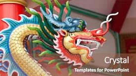  Presentation with chinese dragon - Audience pleasing PPT theme consisting of colorful chinese dragon sculpture backdrop and a  colored foreground