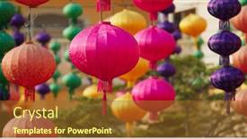  Presentation with chinese new year lunar - Cool new slide deck with colorful chinese style lantern hanging backdrop and a tawny brown colored foreground