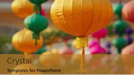  Presentation with outdoor festival - PPT theme enhanced with colorful chinese style lantern hanging outdoor for mid autumn festival background and a gold colored foreground