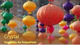  Presentation with outdoor festival - Colorful slide set enhanced with colorful-chinese-style-lantern-hanging backdrop and a red colored foreground