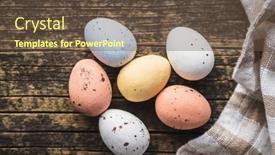  Presentation with sweet candy - Amazing PPT theme having colorful-chocolate-easter-eggs-sweet backdrop and a tawny brown colored foreground